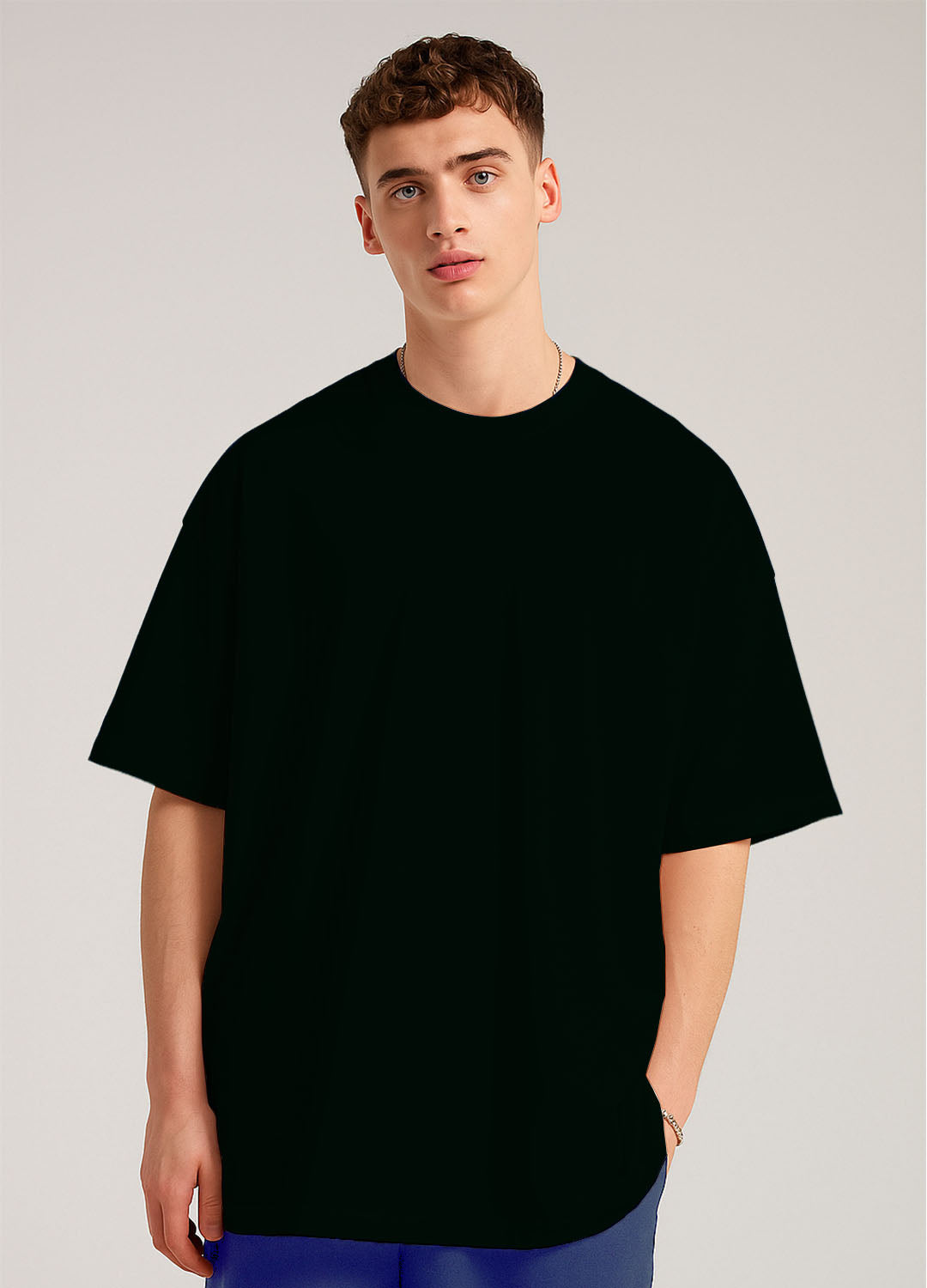 SOLID PLAIN: BOTTLE GREEN OVERSIZED T-SHIRT