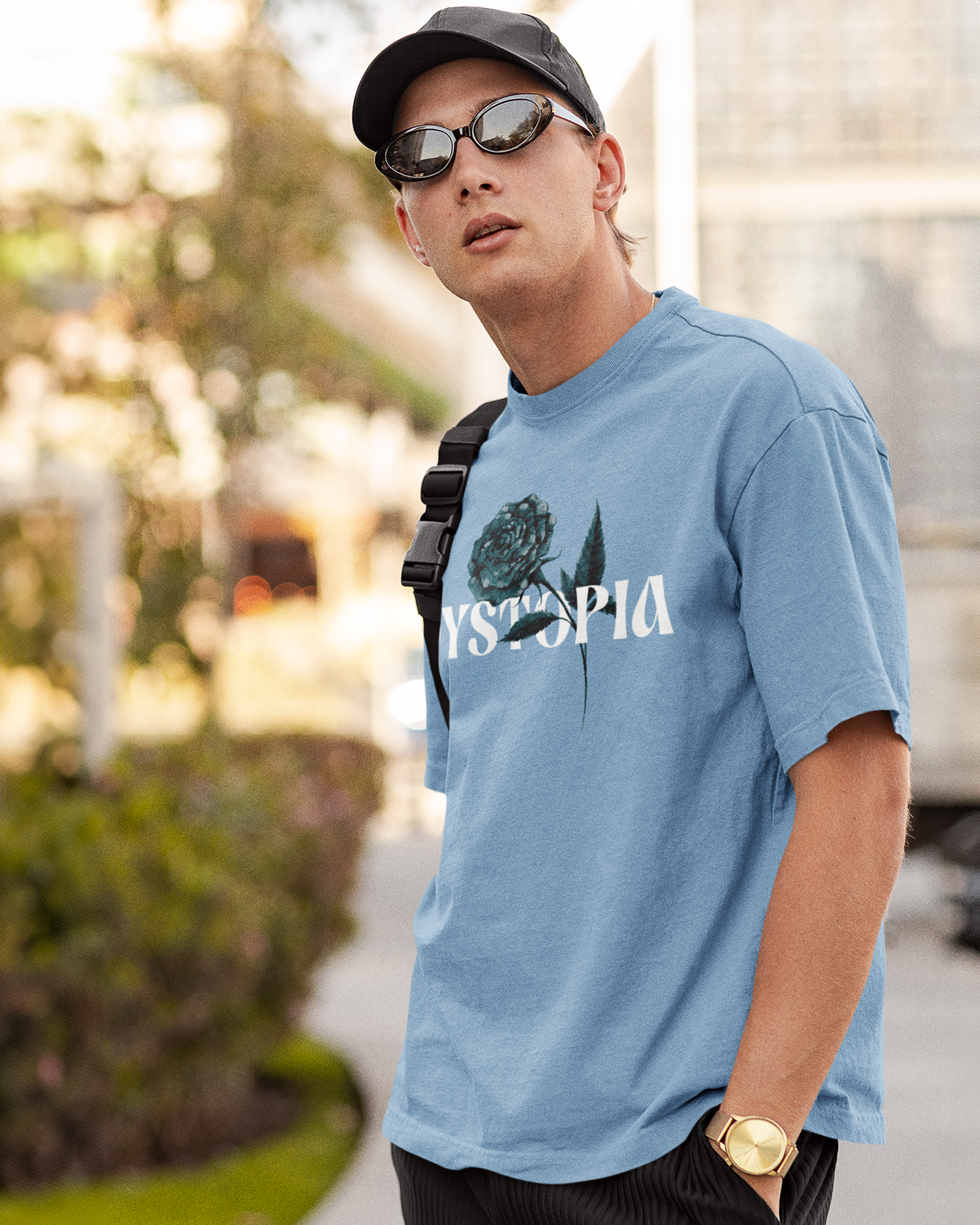 DYSTOPIA: BABY BLUE OVERSIZED T-SHIRT FOR MEN