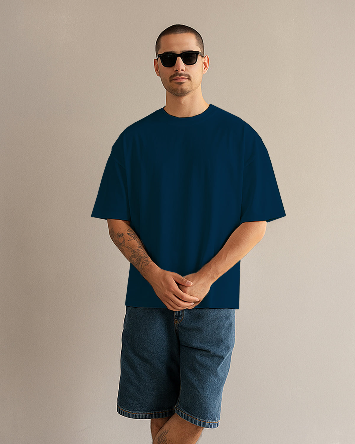 SOLID PLAIN NAVY BLUE OVERSIZED T-SHIRT FOR MEN
