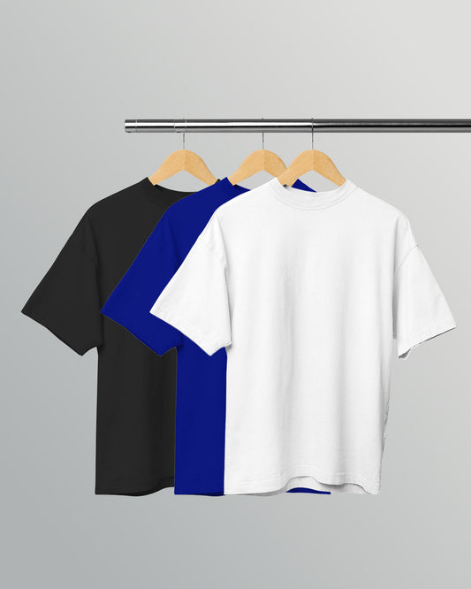 PACK OF 3 SOLID OVERSIZED T-SHIRTS: BLACK, ROYAL BLUE, WHITE