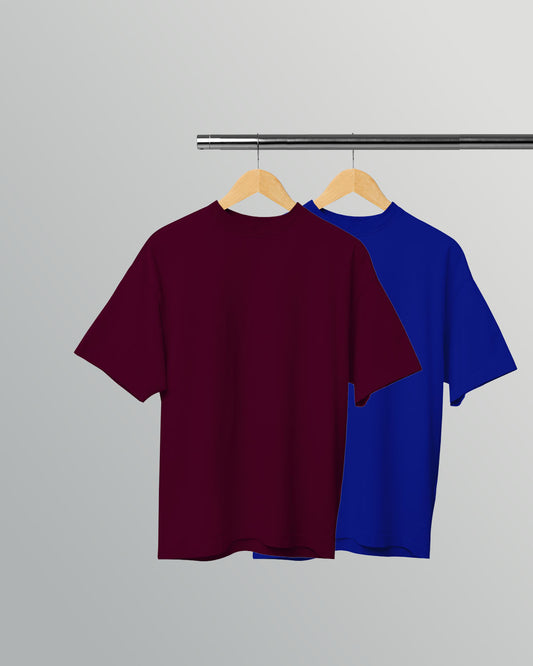 PACK OF 2 SOLID OVERSIZED T-SHIRTS: BURGUNDY, ROYAL BLUE