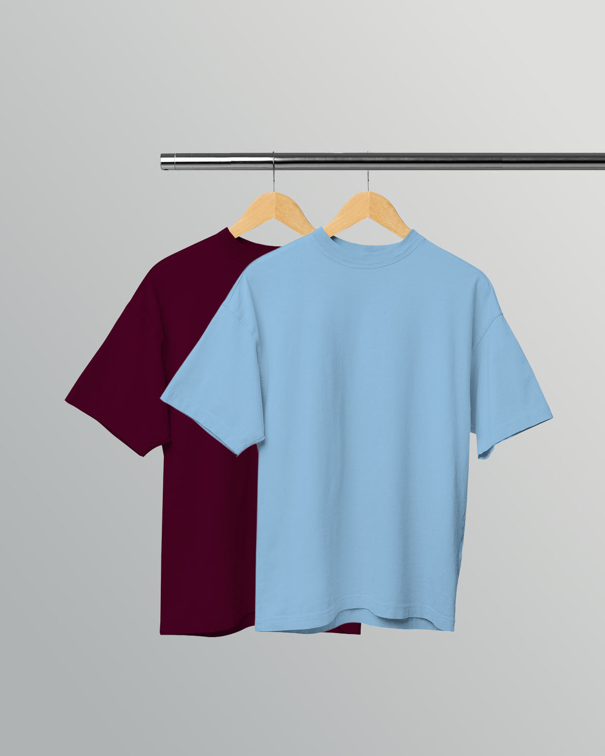 PACK OF 2 SOLID OVERSIZED T-SHIRTS: BURGUNDY, BABY BLUE