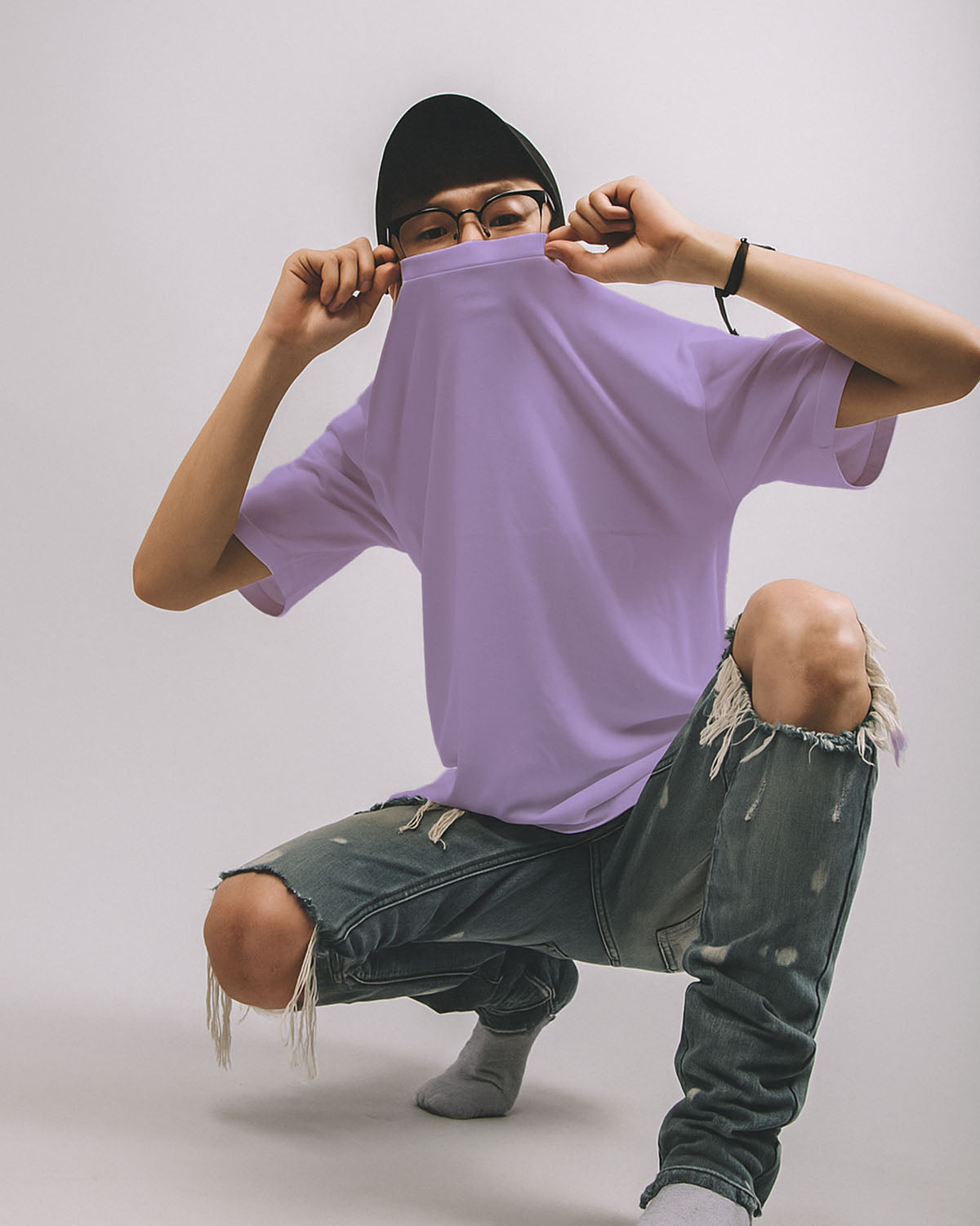SOLID PLAIN LAVENDER OVERSIZED T-SHIRT FOR MEN