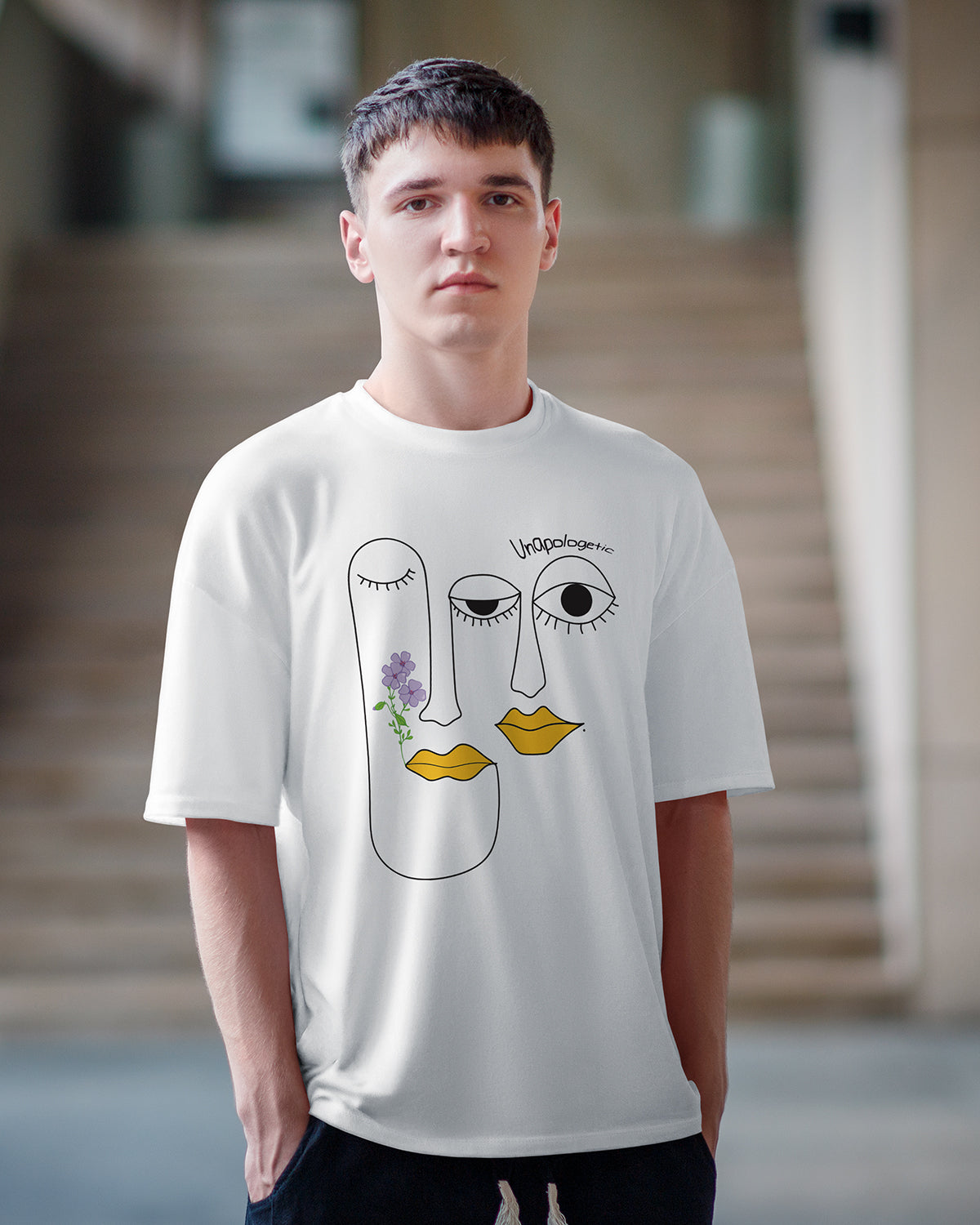 UNAPOLOGETIC: WHITE OVERSIZED T-SHIRT FOR MEN