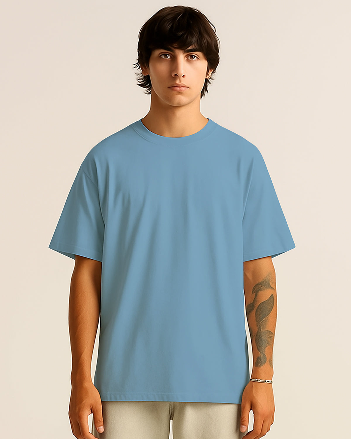 SOLID PLAIN BABY BLUE OVERSIZED T-SHIRT FOR MEN