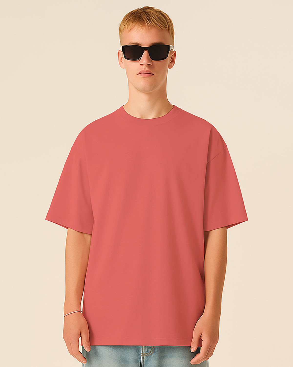 SOLID PLAIN DUSTY ROSE OVERSIZED T-SHIRT FOR MEN