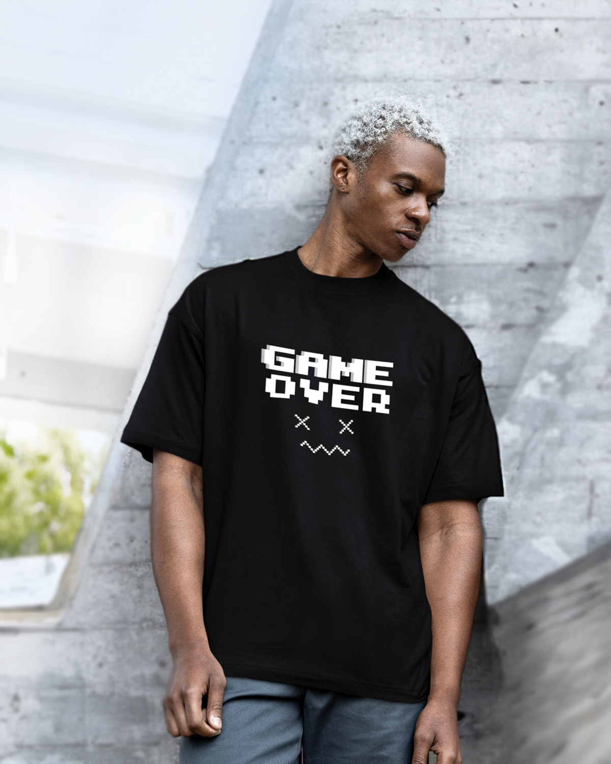 GAME OVER: BLACK OVERSIZED T-SHIRT FOR MEN