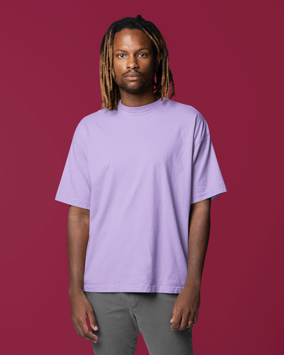 Solid Plain Lavender Oversized T Shirt for Men