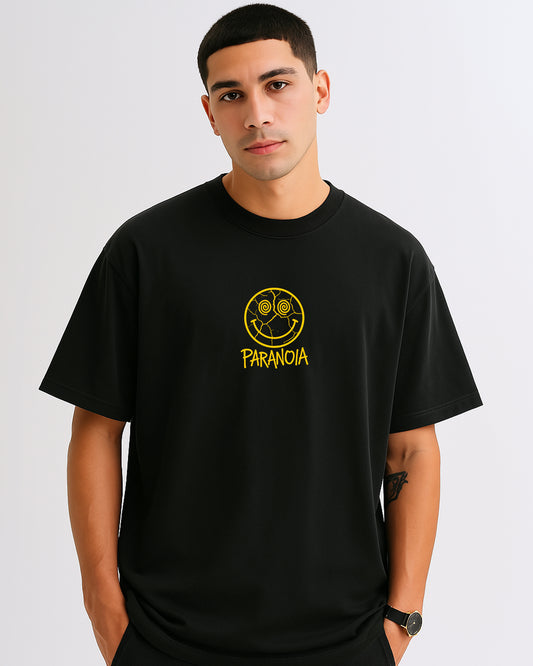 PARANOIA: BLACK OVERSIZED T-SHIRT FOR MEN