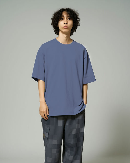PLAIN SOLID: STEEL GREY OVERSIZED T-SHIRT FOR MEN