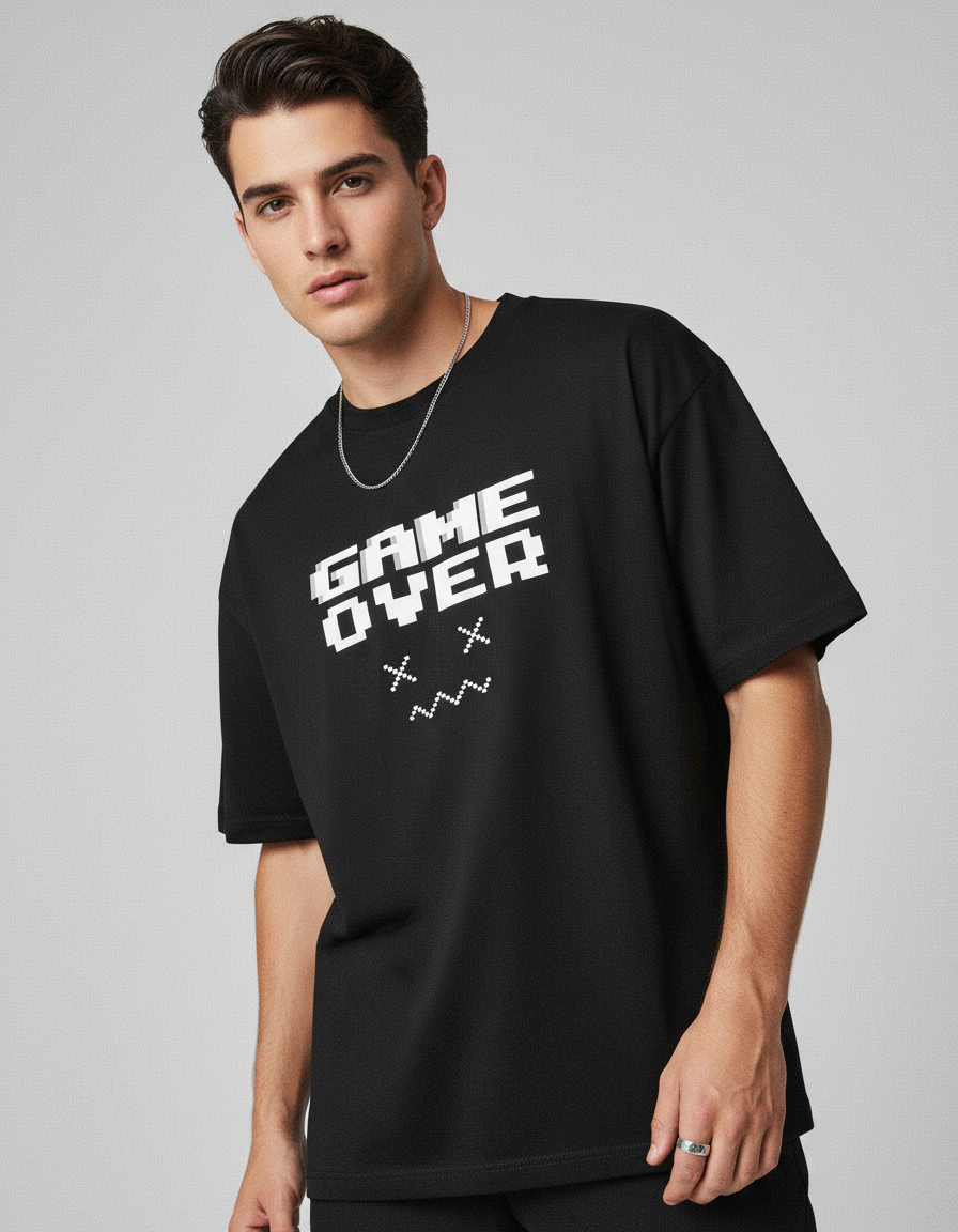 GAME OVER: BLACK OVERSIZED T-SHIRT FOR MEN