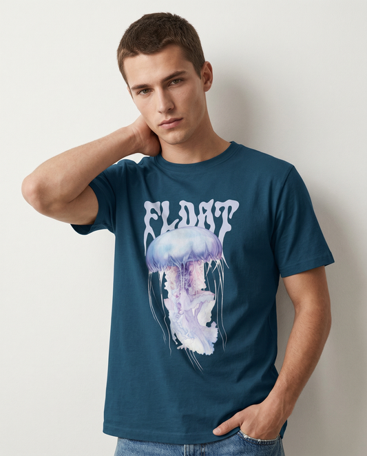 FLOAT: NAVY BLUE ROUND NECK T-SHIRT
