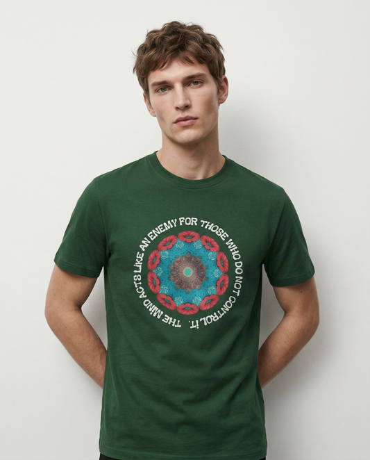 BLOOM: OLIVE GREEN ROUND NECK T-SHIRT