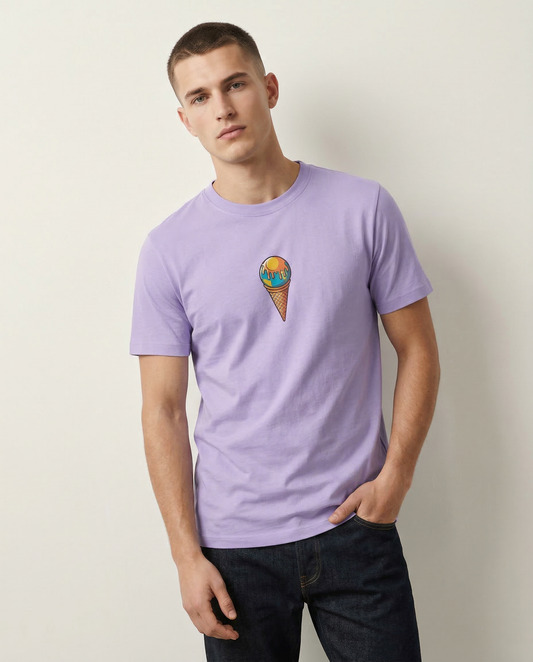 GLOBAL WARNING: IRIS LAVENDER ROUND NECK T-SHIRT