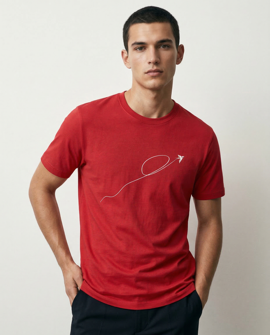FLIGHT: RED ROUND NECK MEN T-SHIRT