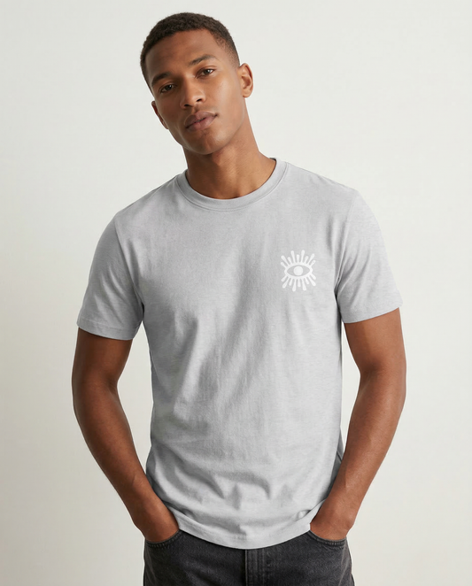 WATCH OUT: MELANGE GREY ROUND NECK T-SHIRT