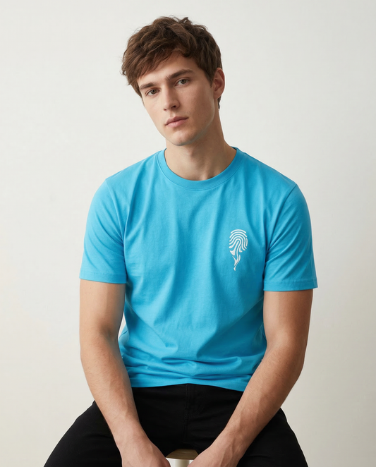 THUMBPRINT: SKY BLUE ROUND NECK T-SHIRT
