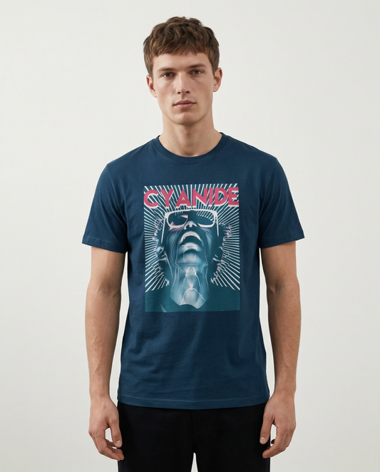 CYANIDE: NAVY BLUE ROUND NECK T-SHIRT