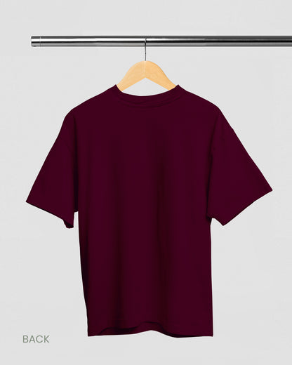 SOLID PLAIN: BURGUNDY OVERSIZED T-SHIRT  FOR MEN