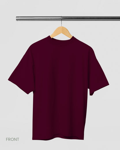 SOLID PLAIN: BURGUNDY OVERSIZED T-SHIRT  FOR MEN