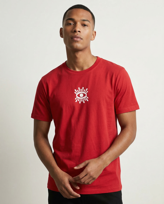 WATCH OUT: RED ROUND NECK T-SHIRT