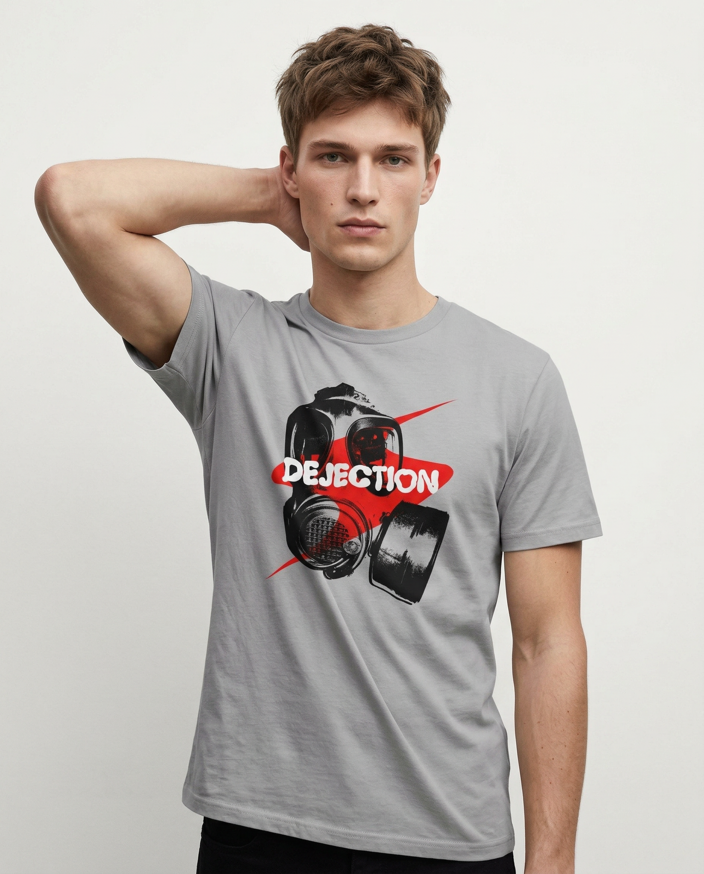 DEJECTION: MELANGE GREY ROUND NECK T-SHIRT