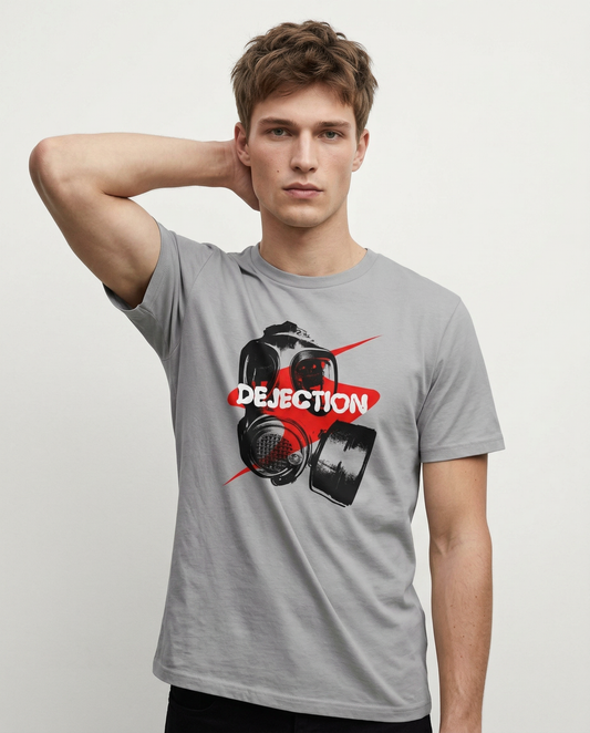 DEJECTION: MELANGE GREY ROUND NECK T-SHIRT