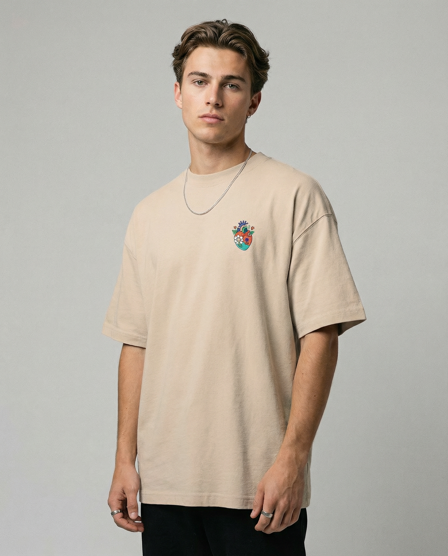 HEARTTHROB: Beige Premium Oversized T-Shirt