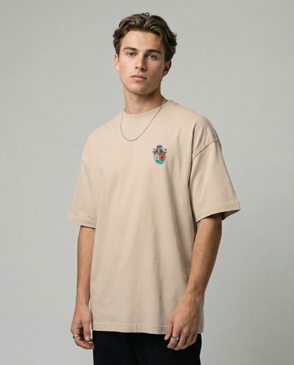 HEARTTHROB: Beige Premium Oversized T-Shirt