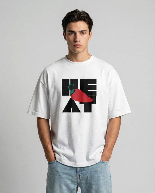 HEAT: WHITE OVERSIZED MEN'S T-SHIRT