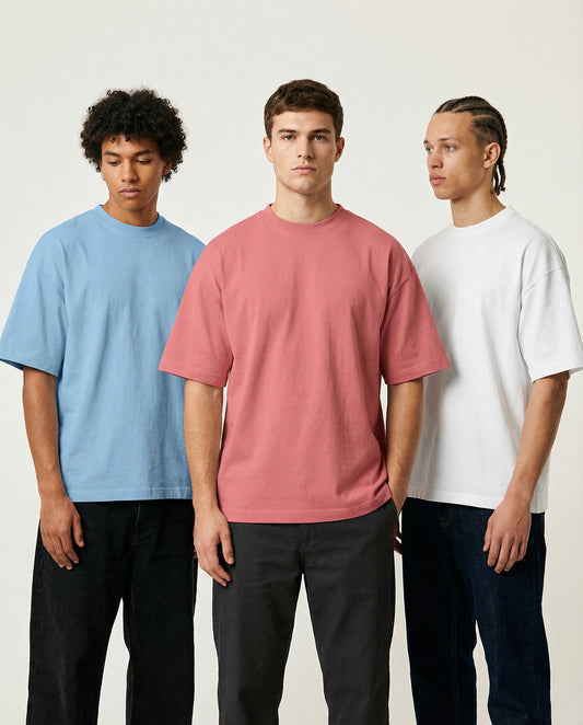 PACK OF 3 SOLID OVERSIZED T-SHIRTS: BABY BLUE, DUSTY ROSE, WHITE