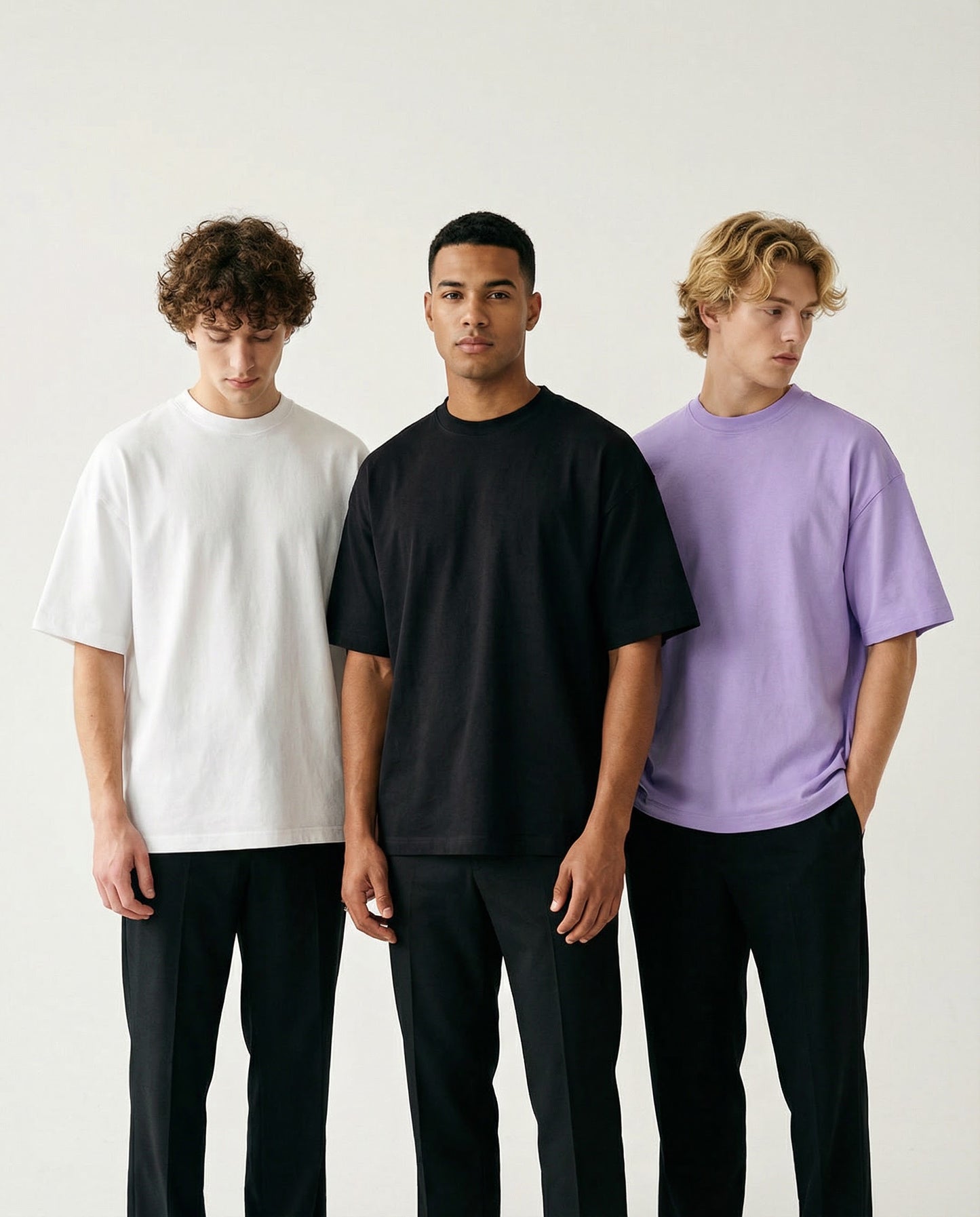 PACK OF 3 SOLID OVERSIZED T-SHIRTS: WHITE, BLACK, IRIS LAVENDER