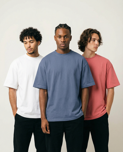 PACK OF 3 SOLID OVERSIZED T-SHIRTS: WHITE, STEEL GREY, DUSTY ROSE