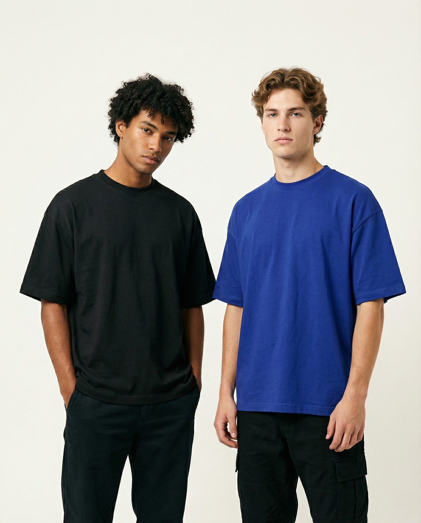 PACK OF 2 SOLID OVERSIZED T-SHIRTS: BLACK, ROYAL BLUE