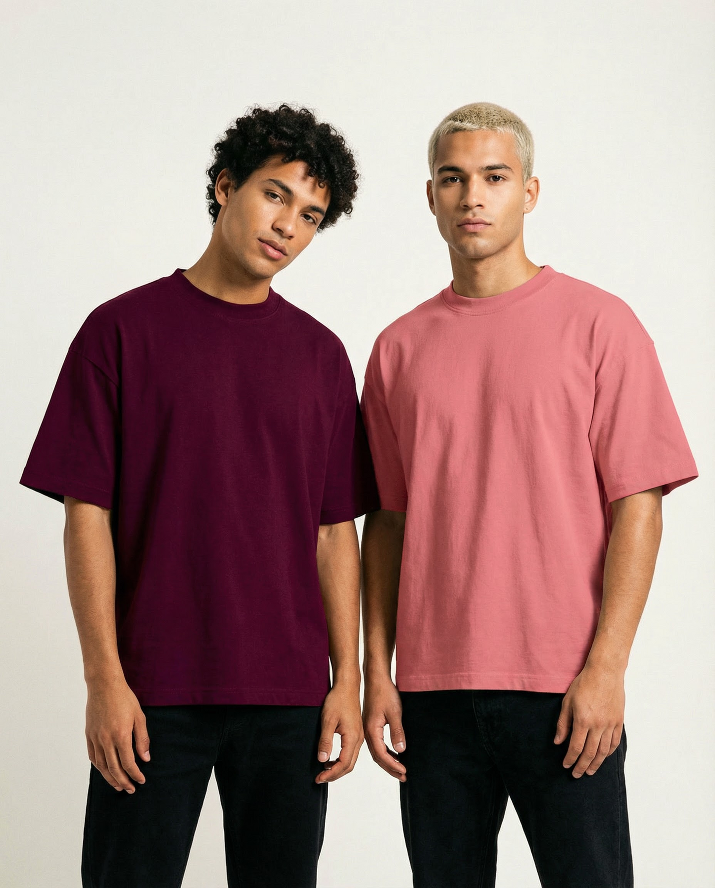 PACK OF 2 SOLID OVERSIZED T-SHIRTS: BURGUNDY, DUSTY ROSE