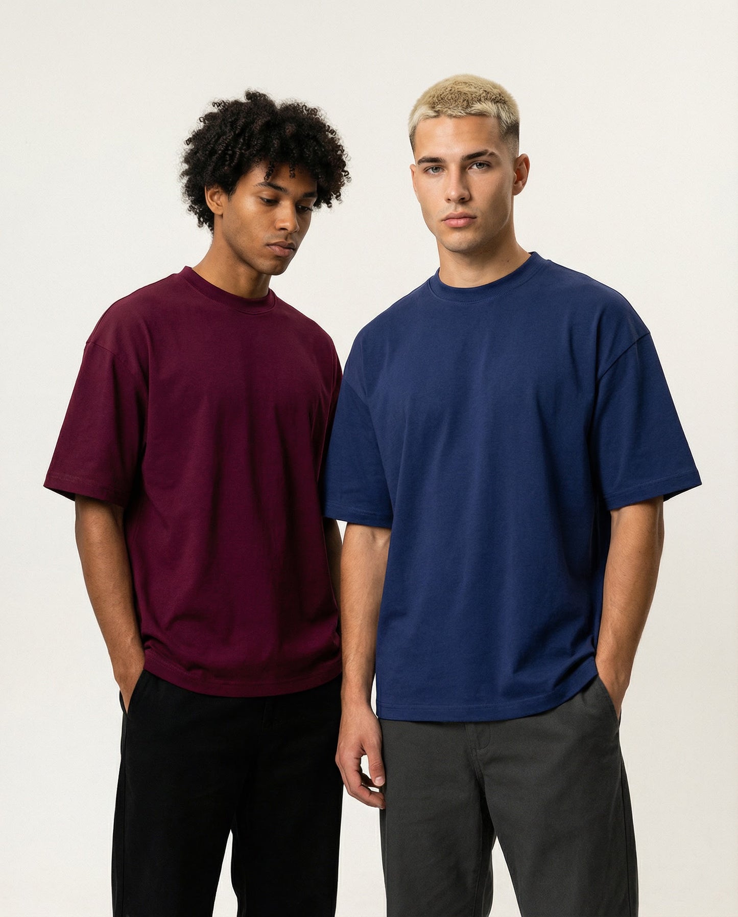 PACK OF 2 SOLID OVERSIZED T-SHIRTS: BURGUNDY, ROYAL BLUE