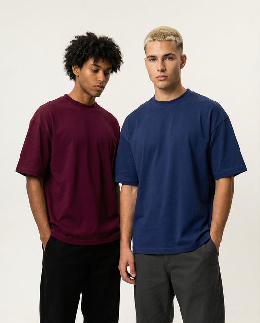 PACK OF 2 SOLID OVERSIZED T-SHIRTS: BURGUNDY, ROYAL BLUE
