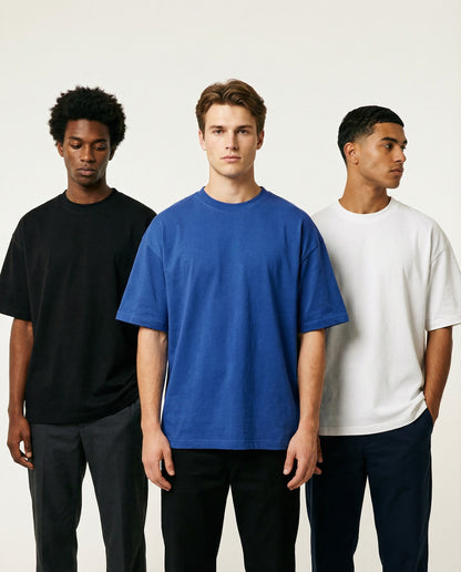 PACK OF 3 SOLID OVERSIZED T-SHIRTS: BLACK, ROYAL BLUE, WHITE