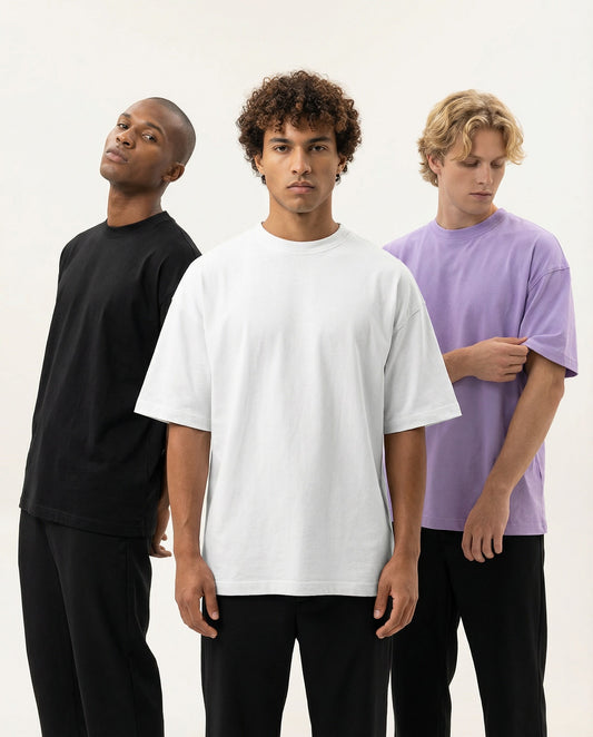 PACK OF 3 SOLID OVERSIZED T-SHIRTS: WHITE, BLACK, IRIS LAVENDER