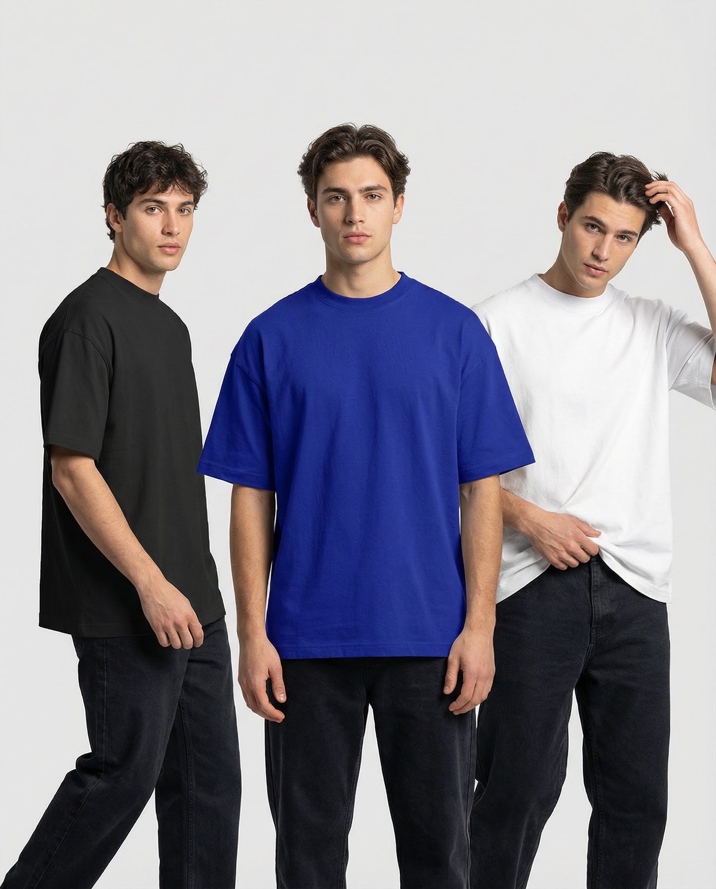 PACK OF 3 SOLID OVERSIZED T-SHIRTS: BLACK, ROYAL BLUE, WHITE