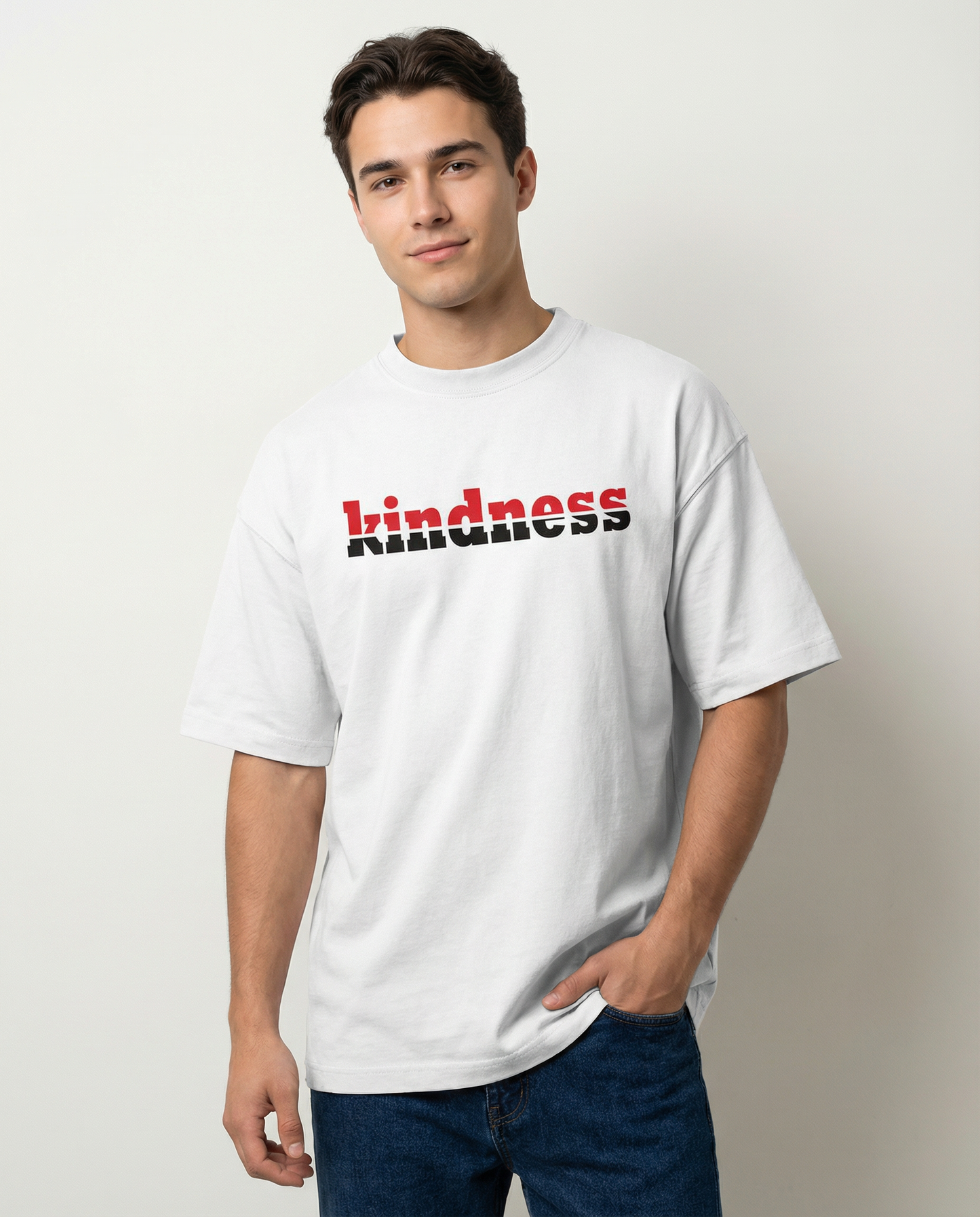 KINDNESS: WHITE OVERSIZED T-SHIRT FOR MEN