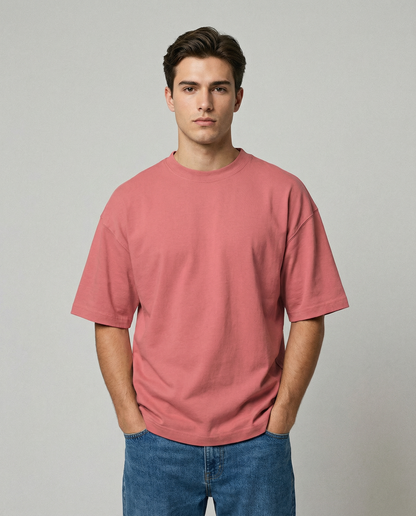 SOLID PLAIN DUSTY ROSE OVERSIZED T-SHIRT FOR MEN