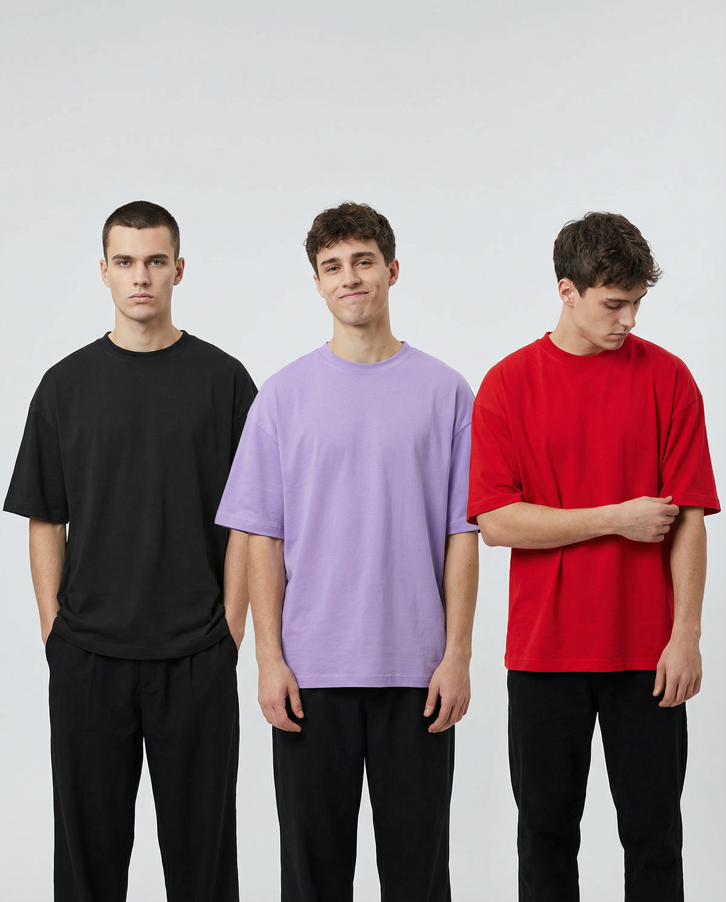 PACK OF 3 SOLID OVERSIZED T-SHIRTS: BLACK, LAVENDER, RED
