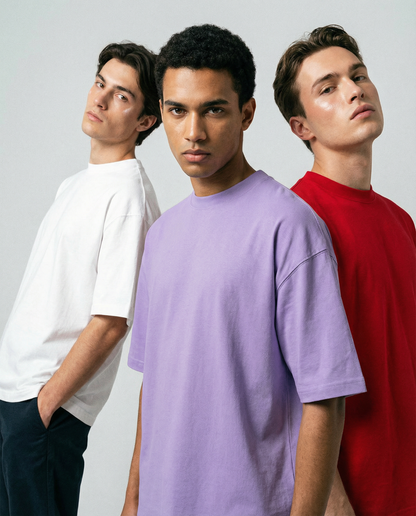 PACK OF 3 SOLID OVERSIZED T-SHIRTS: WHITE, LAVENDER, RED