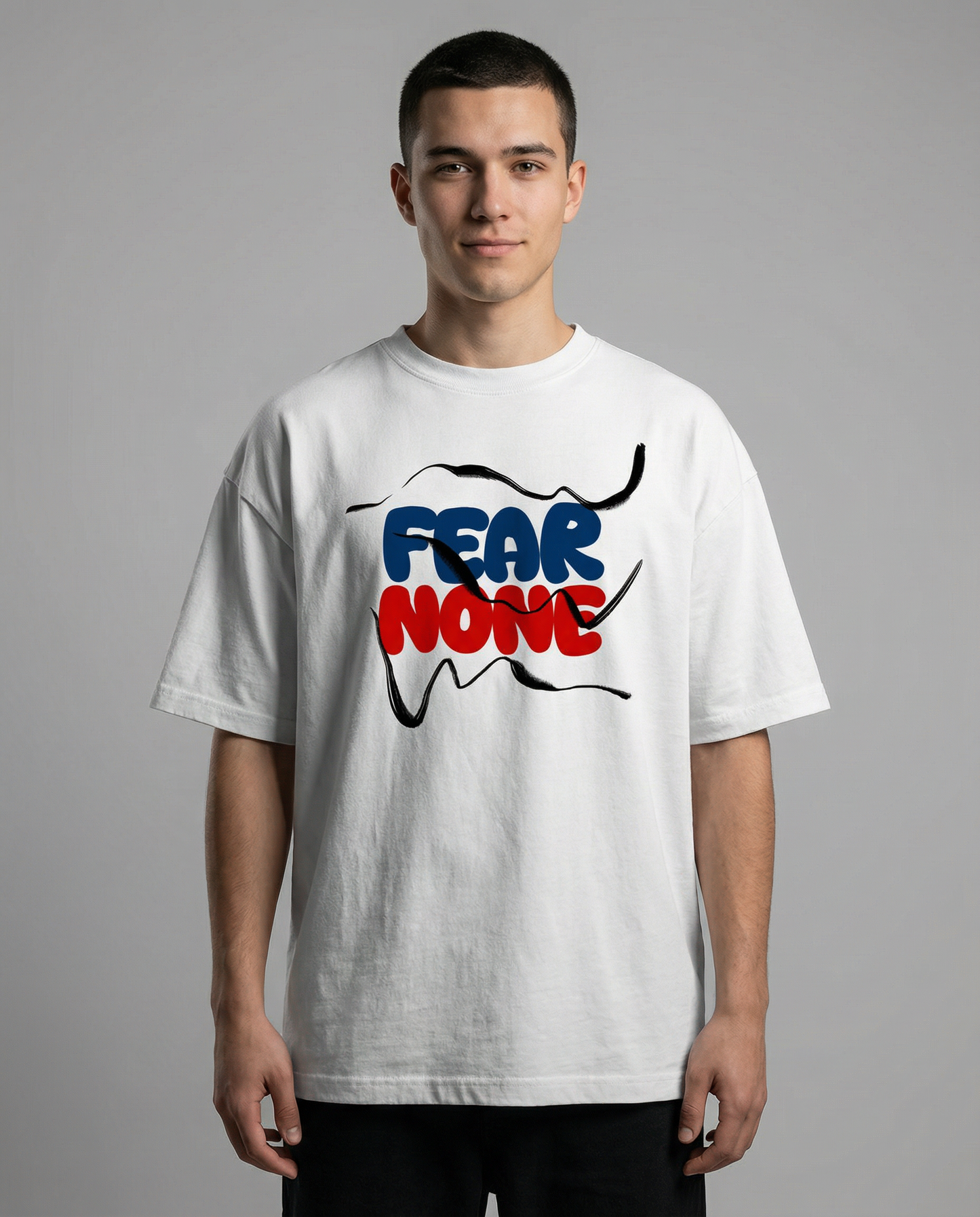 FEAR NONE: WHITE OVERSIZED MEN'S T-SHIRT