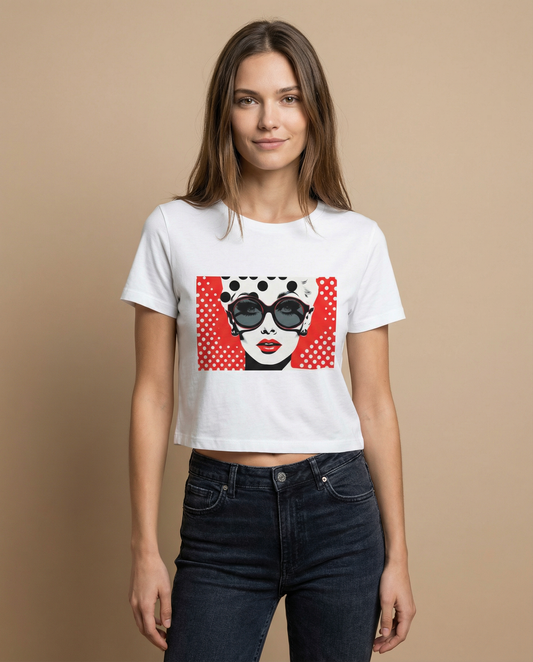 RED WOMAN: WHITE CROP TOP