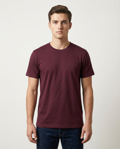 PLAIN SOLID : Maroon Round Neck T-shirt for Men