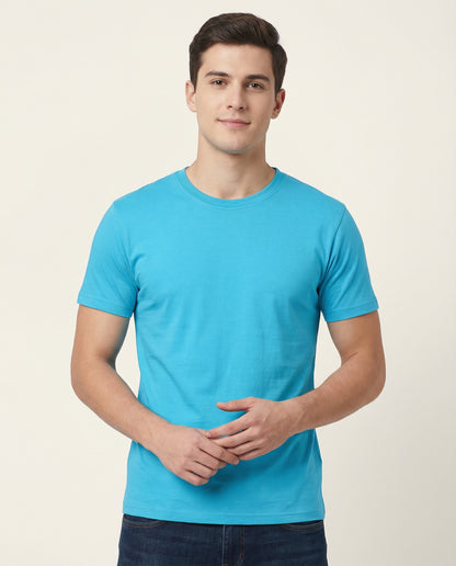 PLAIN SOLID: Sky Blue Round Neck T-shirt for Men