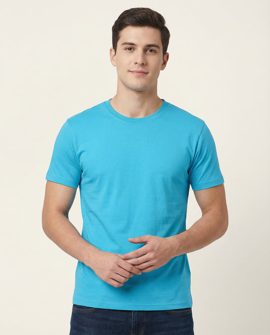 PLAIN SOLID: Sky Blue Round Neck T-shirt for Men