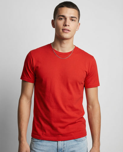 PLAIN SOLID: Red Round Neck T-shirt for Men
